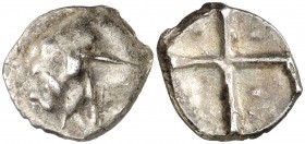 (s. II-I a.C.). Galia. Volcae Tectosages. Dracma "à la croix". (De la Tour 3079) (Savès 289). 3,55 g. Grupo de estilo Languedoc. MBC.
