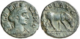 (s. III d.C.). Troas. Alejandría de Tróade. AE 19. (S.GIC. 4917 var) (BMC. XVII, 47 sim). 5,07 g. Pátina verde. MBC+.