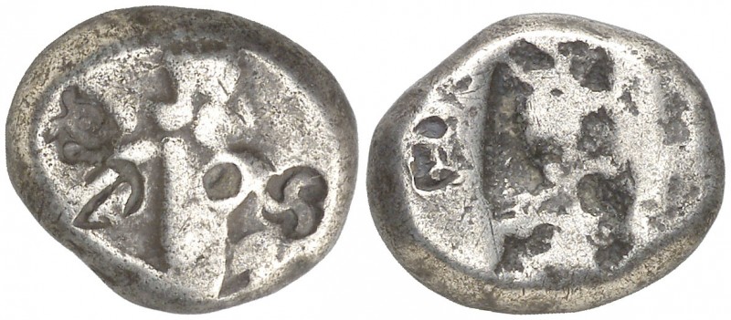 (450-330 a.C.). Lidia. Siglos. (S. 4683). 5,47 g. Contramarcas en ambas caras. P...