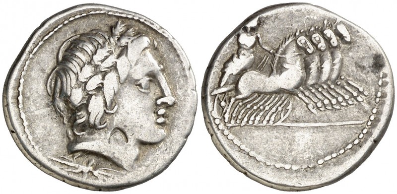 (86 a.C.). Anónima. Denario. (Bab. 226) (Craw. 350A/2). 3,90 g. Contramarca en a...