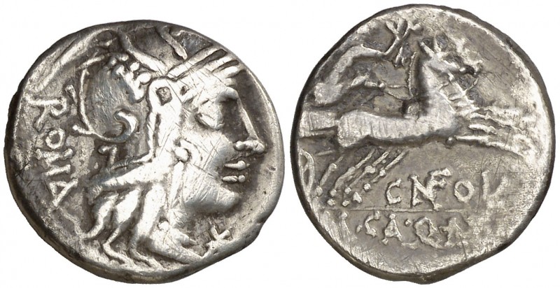 (hacia 117-116 a.C.). Gens Fulvia. Denario. (Bab. 1) (Craw. 284/1b). 3,63 g. Ex ...