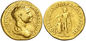 (115 d.C.). Trajano. Áureo. (Spink 3086) (Co. 46) (RIC. 249) (Calicó 991). 6,95 g. BC+.