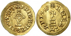 Ervigio (680-687). Emerita (Mérida). Triente. (CNV. 502) (R.Pliego 658a). 1,54 g. Ligera doblez. Rara. (EBC-).