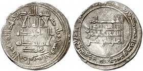 AH 321. Califato. Abderrahman III. Al Andalus. Dirhem. (V. 378) (Fro. 8). 2,37 g. Ligeramente alabeada. MBC+.