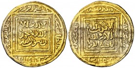 Almohades. Abd al-Mumen. Dinar. (V. 2047) (Hazard 466). 2,16 g. Sirvió como joya. (MBC).