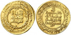 AH 321. Samánidas de Transoxiana. Nasr II ibn Ahmad. Nishapur. Dinar. (S.Album 1449). 4,19 g. EBC-.