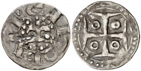 Comtat de Barcelona. Ramón Berenguer IV (1131-1162). Barcelona. Diner. (Cru.V.S. 33) (Cru.C.G. 1846). 0,77 g. Leyenda exterior retrógrada que inicia a...
