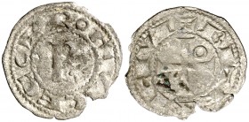 Vescomtat de Besiers. Roger IV (1167-1194). Besiers. Diner. (Cru.V.S. 150.1) (Cru.C.G. 2010a). 0,56 g. Cospel irregular. Escasa. (BC+).