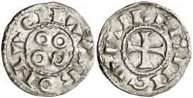 Vescomtat de Narbona. Berenguer (1019-1067). Narbona. Diner. (Cru.V.S. 157) (Cru.Occitània 40) (Cru.C.G. 2022). 1,29 g. Bella. Rara y más así. EBC.