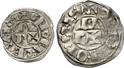 Vescomtat de Bearn. A nom de Cèntul (s. XI-1426). (Cru.V.S. 166 y 167) (Cru.Occitània 92 y 93) (Cru.C.G. 2030 y 2031). Lote de 1 diner y 1 òbol morlà....