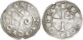 Comtat de Tolosa. Ramon VI (1194-1222) y Ramon VII (1222-1249). Tolosa. Diner. (Cru.Occitània 80). 1,09 g. MBC.