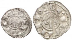 Alfons I (1162-1196). Barcelona. (Cru.C.G. 2100c y 2101). Lote de un diner y un òbol. MBC-/MBC+.