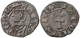 Jaume II (1291-1327). Aragón. Dinero jaqués. (Cru.V.S. 364) (Cru.C.G. 2182). 1,06 g. Dentro de la O del anverso, tres pequeñas rayitas en vertical, y ...
