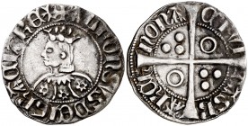Alfons III (1327-1336). Barcelona. Croat. (Cru.V.S. 366.1) (Cru.C.G. 2184c). 3,04 g. Flores de seis pétalos en el vestido. Letras A con travesaño. Oxi...