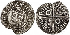 Enric de Castella (1462-1464). Barcelona. Croat. (Cru.V.S. 911.1) (Cru.C.G. 3035). 2,91 g. Cospel ligeramente faltado. Muy rara. (MBC).