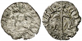 Joan II (1458-1479). Perpinyà. Òbol. (Cru.V.S. 953) (Cru.C.G. 2993). 0,25 g. Defectos de cospel. Muy raro. (MBC-).