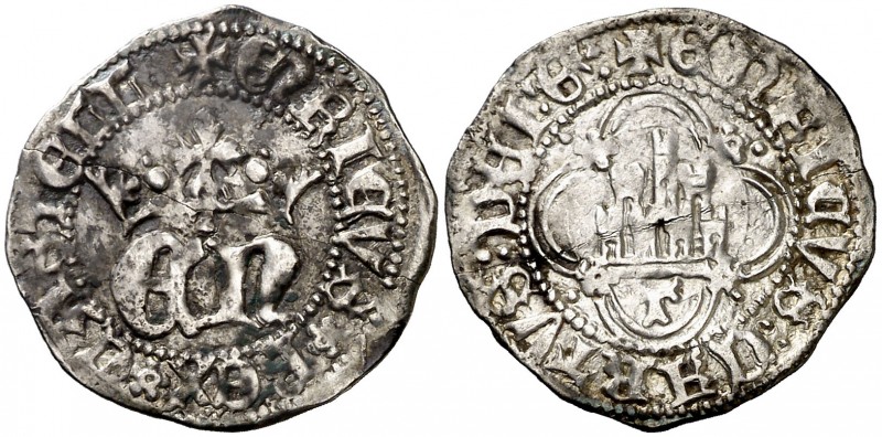 Enrique IV (1454-1474). Toledo. Medio real. (AB. 702). 1,58 g. Orla circular en ...