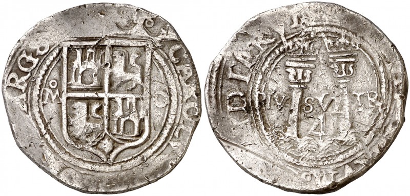 s/d. Juana y Carlos. México. O. 4 reales. (AC. 138). 13,40 g. Rayitas. (MBC-).