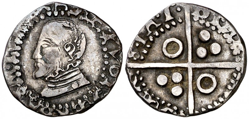 s/d. Felipe II. Barcelona. 1/2 croat. 1,40 g. Falsa de época muy curiosa. Ex Áur...