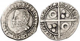 1596. Felipe II. Barcelona. 1/2 croat. (AC. 111) (Badia falta) (Cru.C.G. falta). 1,68 g. Rara. MBC-.