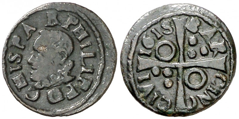 1615. Felipe III. Barcelona. 1 diner. (AC. 11) (Cru.C.G. 4347a). 0,73 g. Buen ej...