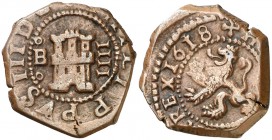 1618. Felipe III. Burgos. 4 maravedís. (AC. 216). 3,69 g. Buen ejemplar. MBC+.