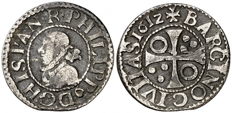 1612. Felipe III. Barcelona. 1/2 croat. (AC. 375) (Cru.C.G. 4342b). 1,45 g. Punt...