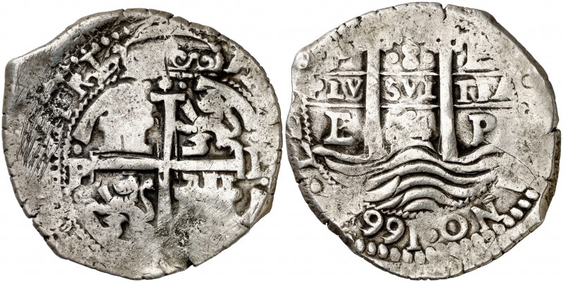 1664. Felipe IV. Potosí. E. 8 reales. (AC. 1528). 26,55 g. Doble fecha y triple ...