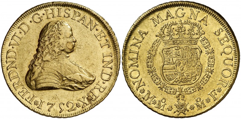 1752. Fernando VI. México. MF. 8 escudos. (AC. 787) (Cal.Onza 603). 27 g. Primer...