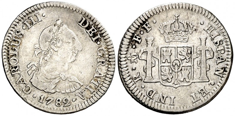 1782/1. Carlos III. México. FF. 1/2 real. (AC. 208). 1,65 g. Reverso calcado en ...