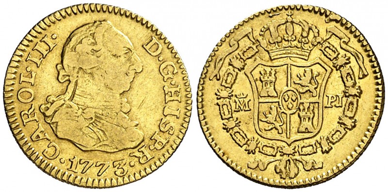 1773. Carlos III. Madrid. PJ. 1/2 escudo. (AC. 1258). 1,75 g. MBC-.