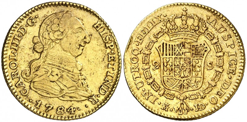 1784/70. Carlos III. Madrid. JD/PJ. 2 escudos. (AC. 1562 var). 6,66 g. La fecha ...