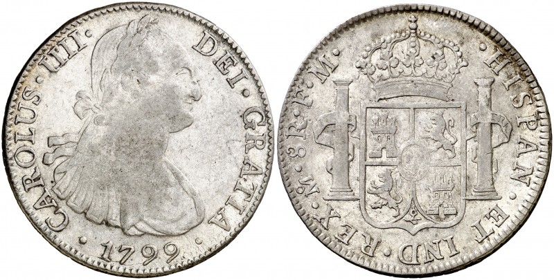 1799. Carlos IV. México. FM. 8 reales. (AC. 963). 26,79 g. Parte de brillo origi...