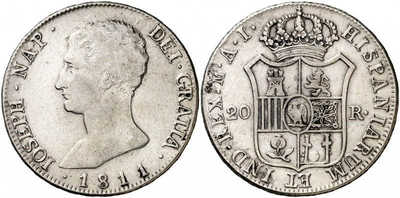 1811. José Napoleón. Madrid. AI. 20 reales. (AC. 41). 26,87 g. Águila pequeña. M...