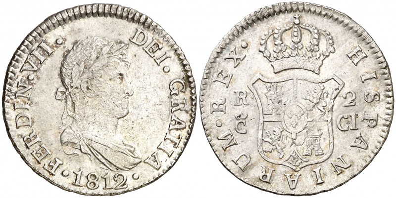 1812. Fernando VII. Cádiz. CI. 2 reales. (AC. 727). 5,87 g. Ex Áureo & Calicó 11...