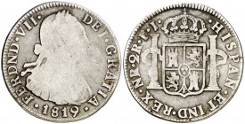 1819. Fernando VII. Santa Fe de Nuevo Reino. FJ. 2 reales. (AC. 931) (Restrepo 113.9). 6,37 g. Rara. BC-/BC.