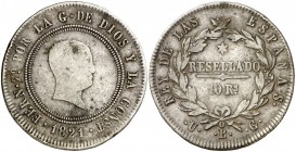 1821. Fernando VII. Bilbao. UG. 10 reales. (AC. 1023). 13 g. Tipo "cabezón". Manchitas. Escasa. BC/BC+.