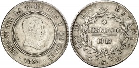 1821. Fernando VII. Madrid. SR. 10 reales. (AC. 1088). 13,38 g. Tipo "cabezón". MBC-/MBC.