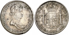 1821. Fernando VII. Guadalajara. FS. 8 reales. (AC. 1210). 26,72 g. Golpecitos. MBC/MBC+.