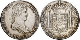 1817. Fernando VII. Guatemala. M. 8 reales. (AC. 1231). 26,91 g. Busto propio. Golpecitos en canto. (MBC+).