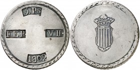 1809. Fernando VII. Tarragona. 8 reales. (AC. 1429). 26 g. Agujero tapado. (MBC).