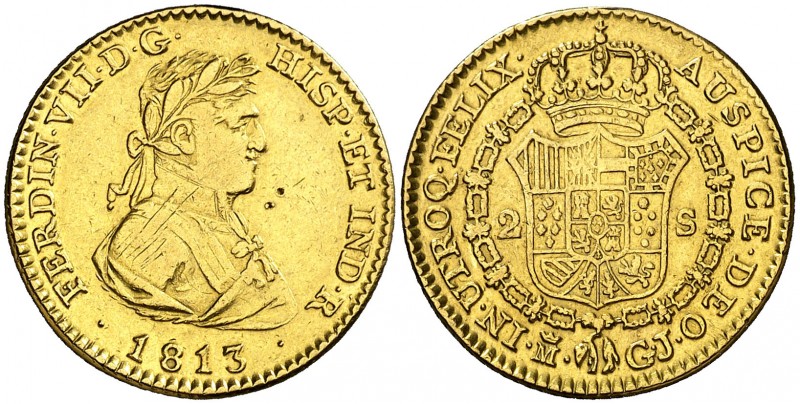 1813. Fernando VII. Madrid. GJ. 2 escudos. (AC. 1610). 6,71 g. Segundo busto. Do...