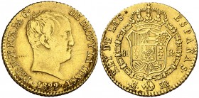 1822. Fernando VII. Madrid. SR. 80 reales. (AC. 1641). 6,72 g. Tipo "cabezón". MBC-/MBC.