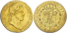 1824. Fernando VII. Madrid. AJ. 2 escudos. (AC. 1630). 6,66 g. Rayitas. MBC-/MBC.