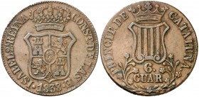 1838. Isabel II. Barcelona. 6 cuartos. (AC. 18). 14,07 g. MBC.