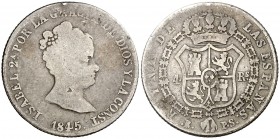 1845. Isabel II. Barcelona. PS. 4 reales. (AC. 419). 5,60 g. Escasa. BC.