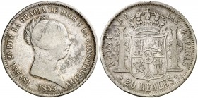 1855. Isabel II. Madrid. 20 reales. (AC. 597). 25,58 g. BC+/MBC-.