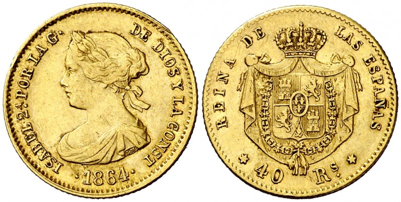 1864. Isabel II. Madrid. 40 reales. (AC. 686). 3,31 g. Golpecito. MBC+.