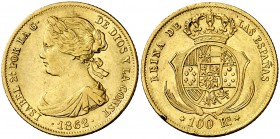 1862. Isabel II. Madrid. 100 reales. (AC. 789). 8,29 g. Golpecitos canto. MBC/MBC+.