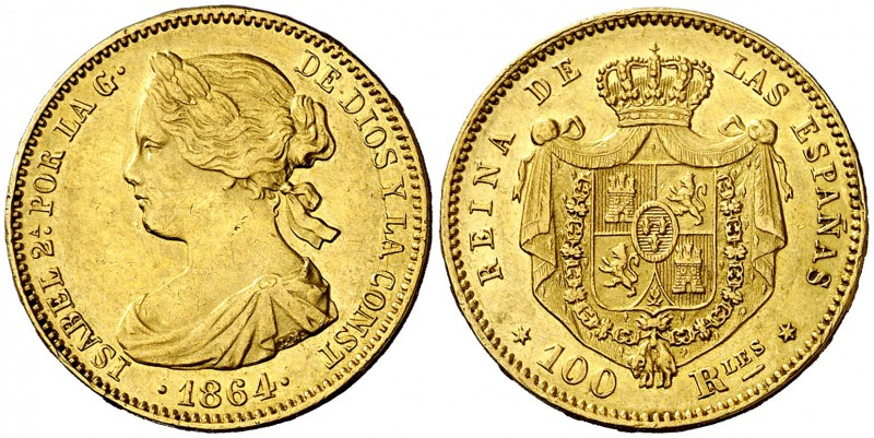 1864. Isabel II. Madrid. 100 reales. (AC. 792). 8,37 g. MBC+.